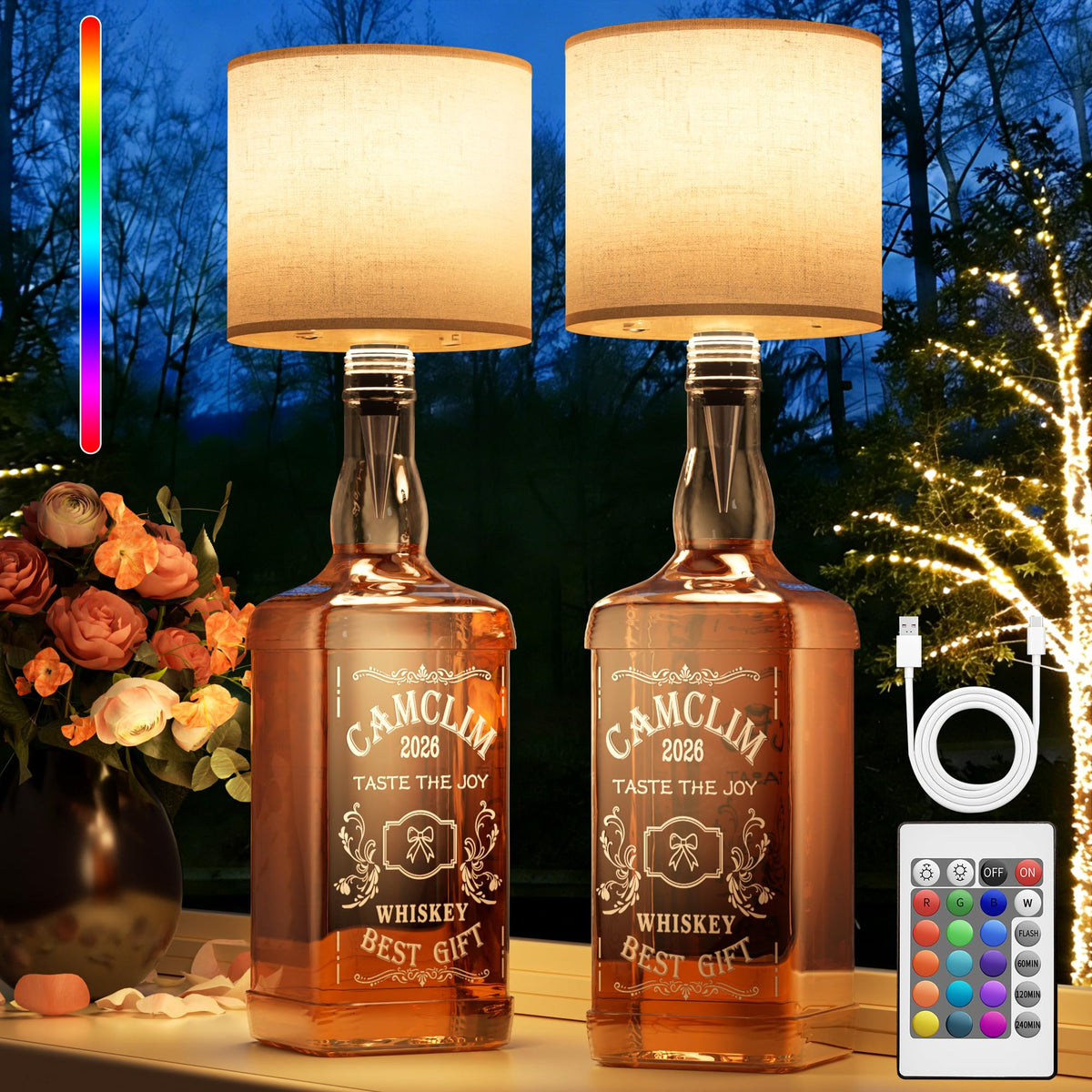 Wireless Wine Bottle Lamp Shade - Remote RGB Bottle Light Rechargeable 2Pcs