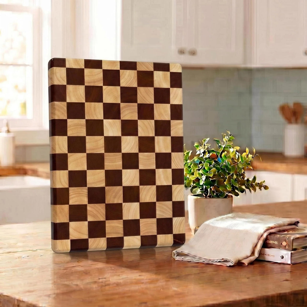 Checkered Cutting Board for Kitchen, 16"L x 11"W x 1"Th – Wooden Chopping, Cheese & Charcuterie Board in Acacia Wood, Butcher Block Serving Tray for Meat, Fruit, Bread & Vegetables