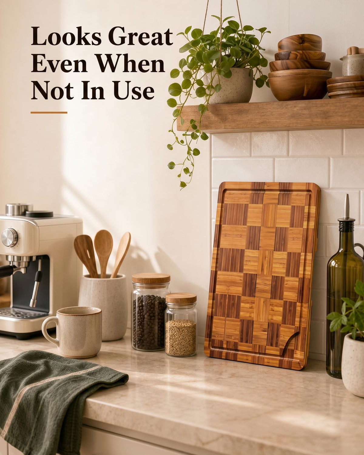 Checkered Cutting Board,18" x 12" X-Large Bamboo Cutting Board for Kitchen