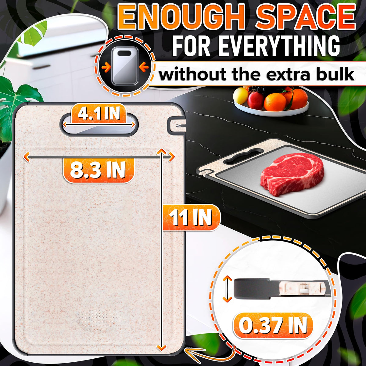Titanium Cutting Board with Knife Sharpener, 14.3"x9.8", Double Sided