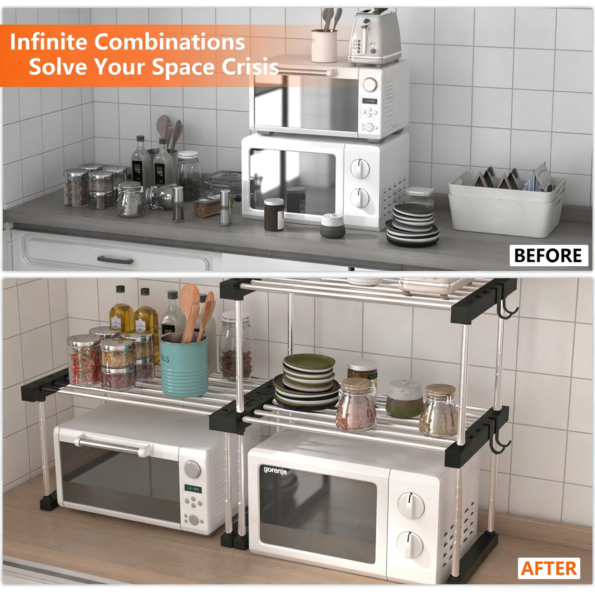 Expandable Cabinet Organizer Shelf, Stackable Storage Shelves(2 PACK)