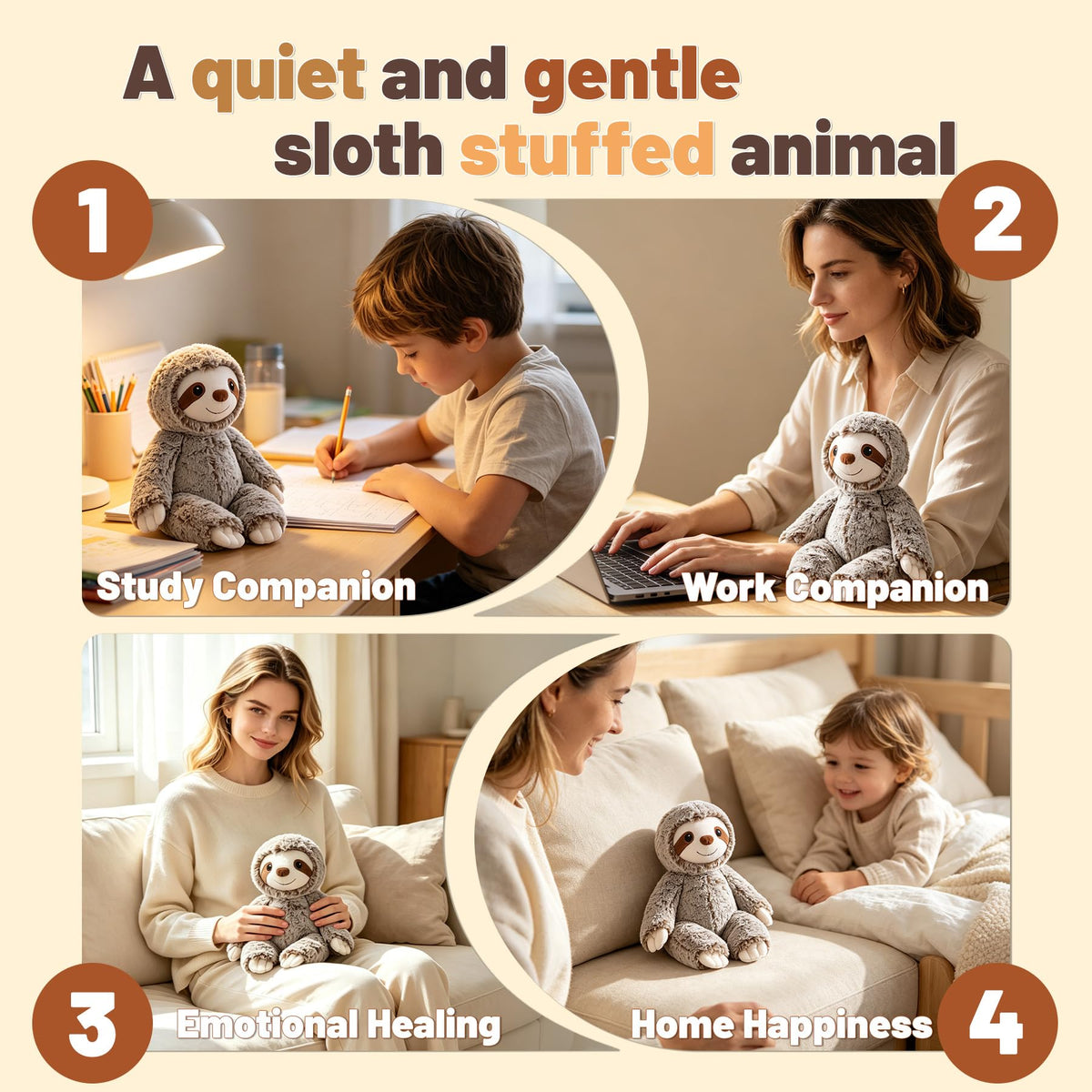 JUSTQUNSEEN Sloth Stuffed Animal Plush 8.6" Cute Soft Plushies for Kids Adults Anxiety Relief Home Decor Birthday Gift