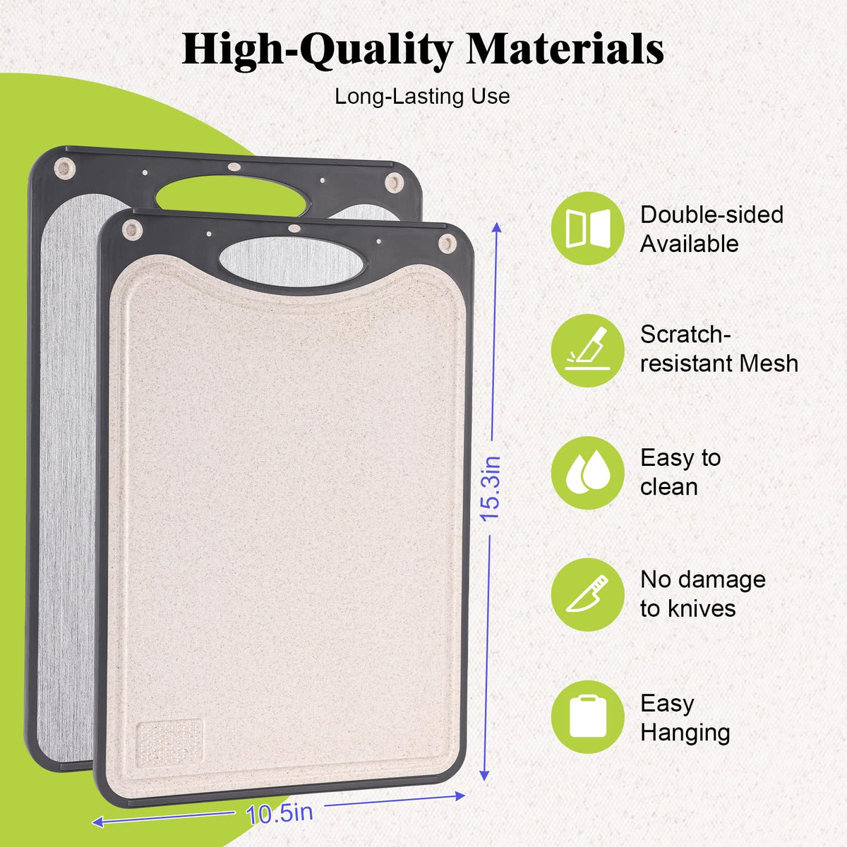 JFDHGOI Titanium Cutting Board,Double Sided Chopping Board,Food Grade Titanium And Wheat Straw PP, Large Size 15”×10” And Easy To Clean,Dark Gray