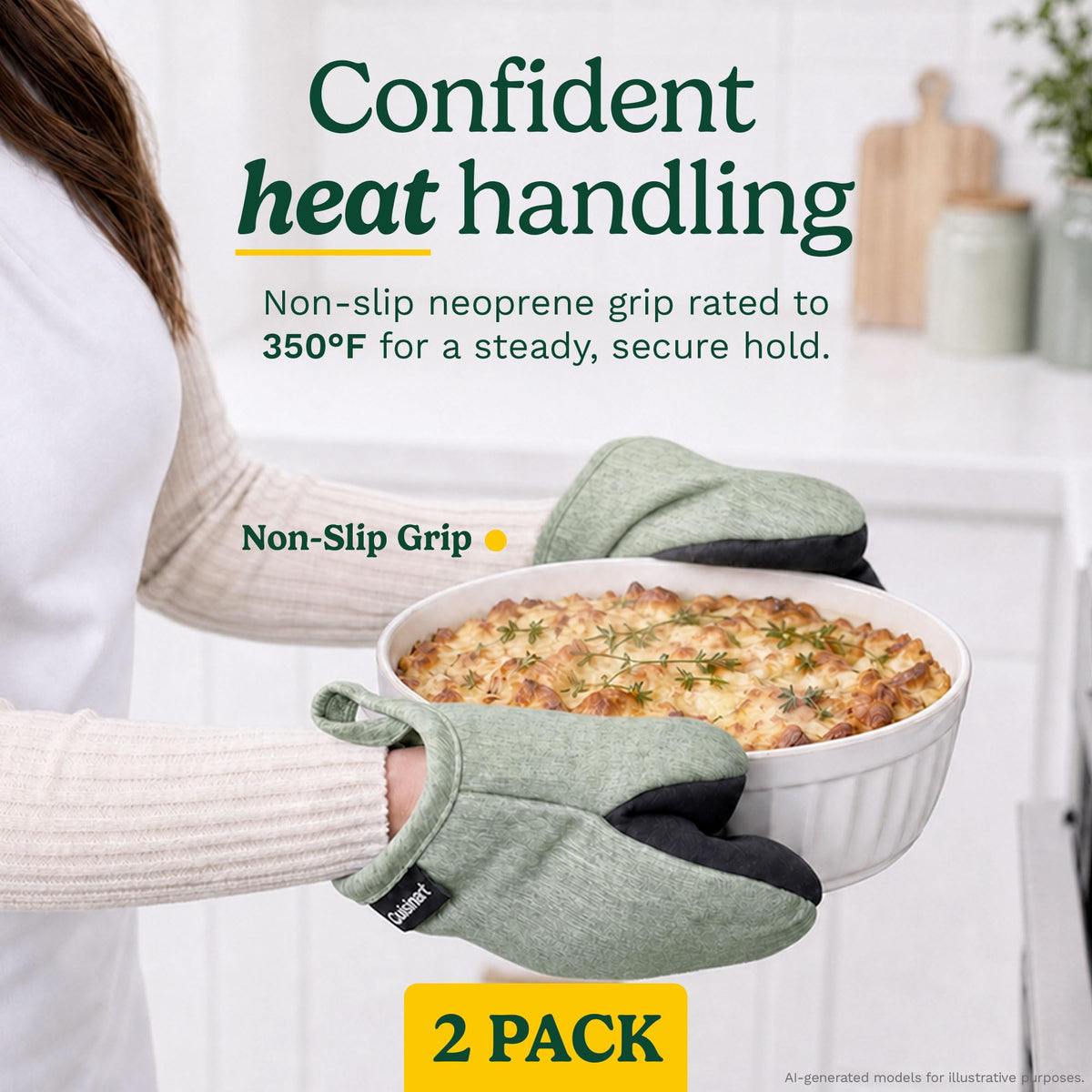 Cuisinart Mini Oven Mitts, 2-Pack, Neoprene Grip, Heat Resistant 350F