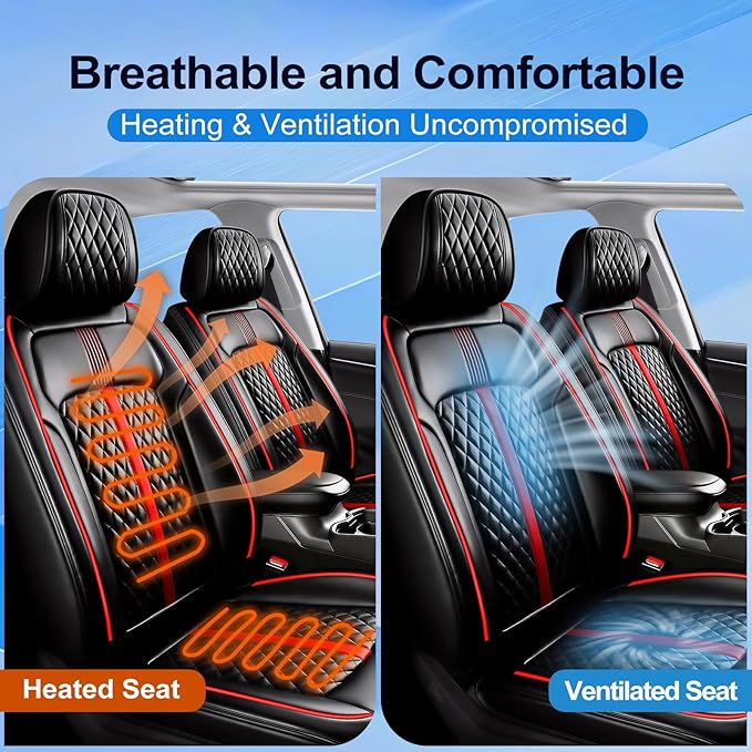 Fit HR-V Car Seat Covers (Front Pair) for Select Honda HRV 2016-2026 LX/EX/EXL/Sport - Full Coverage Leather, Airbag Compatible, Waterproof & All Weather Seat Cushion Protector, Redline