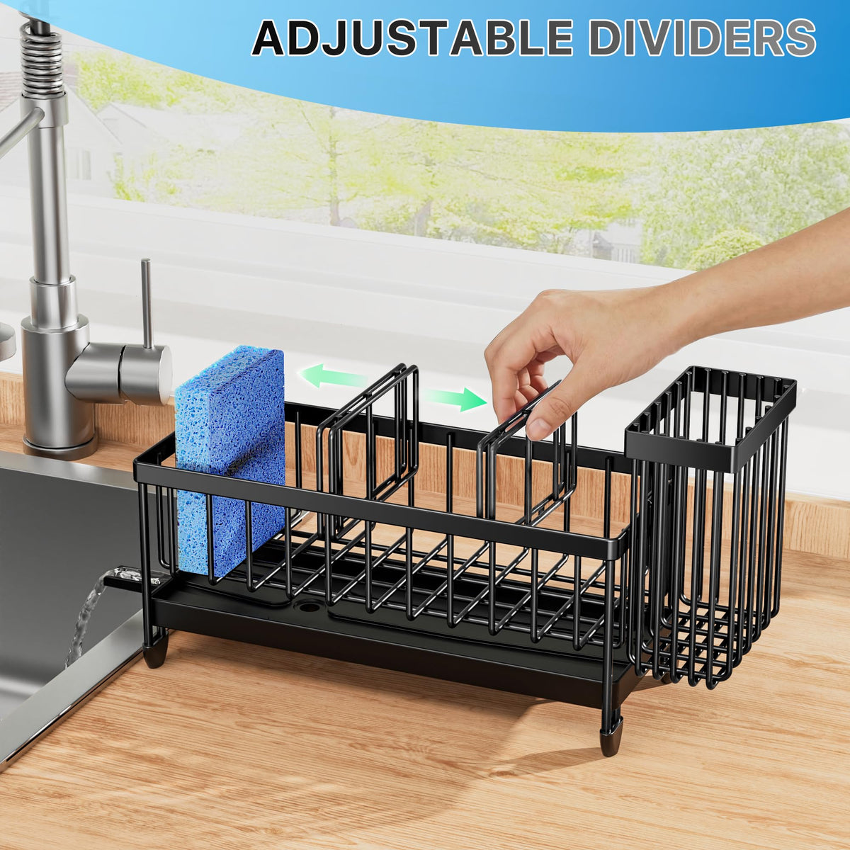 Cisily Sponge Holder for Kitchen Sink, Sink Organizer with Brush Holder