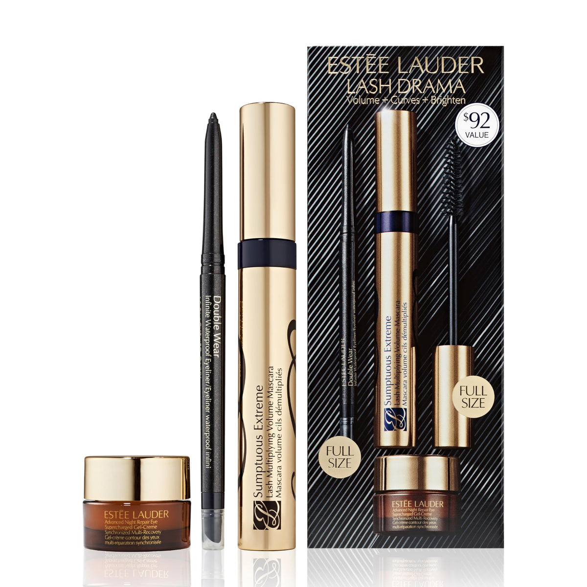 Estée Lauder Lash Drama 3-Piece Mascara Gift Set | Volume + Curves + Brighten | Includes Full Size Mascara, Eyeliner & Travel Size Under Eye Cream