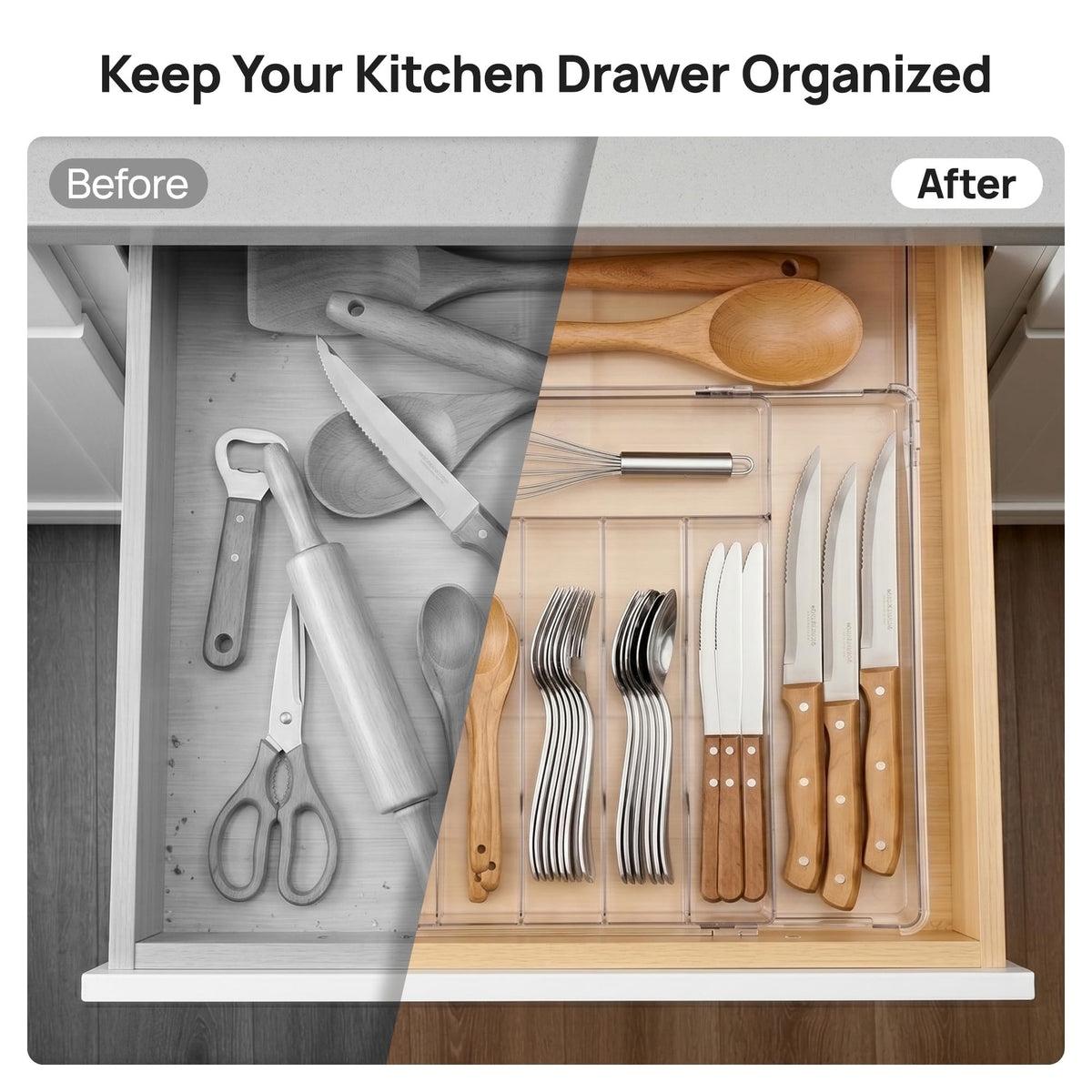 Vtopmart Expandable Silverware Organizer, Kitchen Drawer Tray, 6-9 Slots