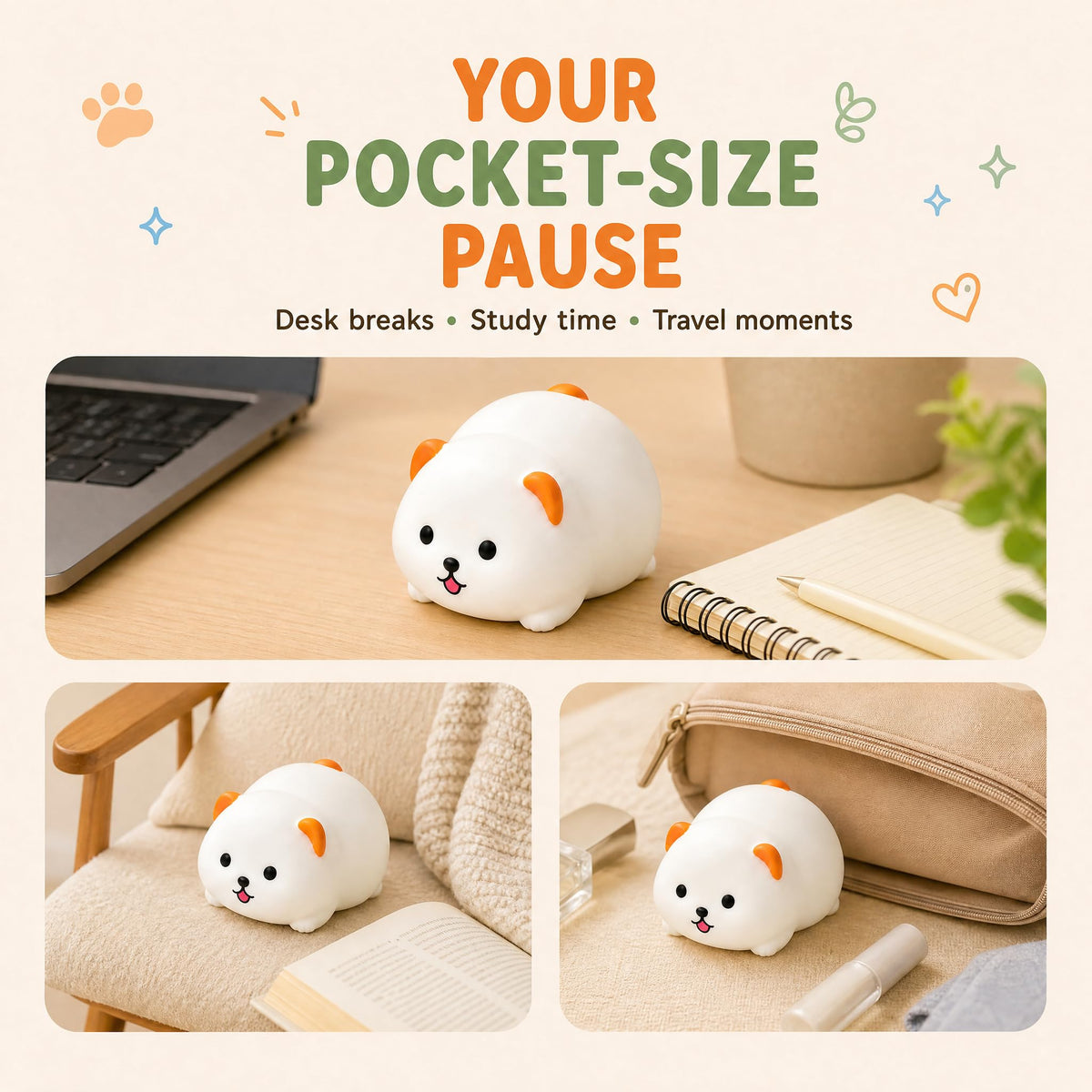 Crunchy Puppy Squishies ASMR Toy, Soft Silicone Desk Accessory, Bead-Filled