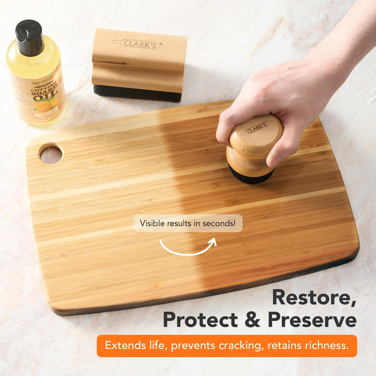 CLARK'S Cutting Board Oil & Wax Kit, Orange Lemon Scent, Food Safe - 2 Pack