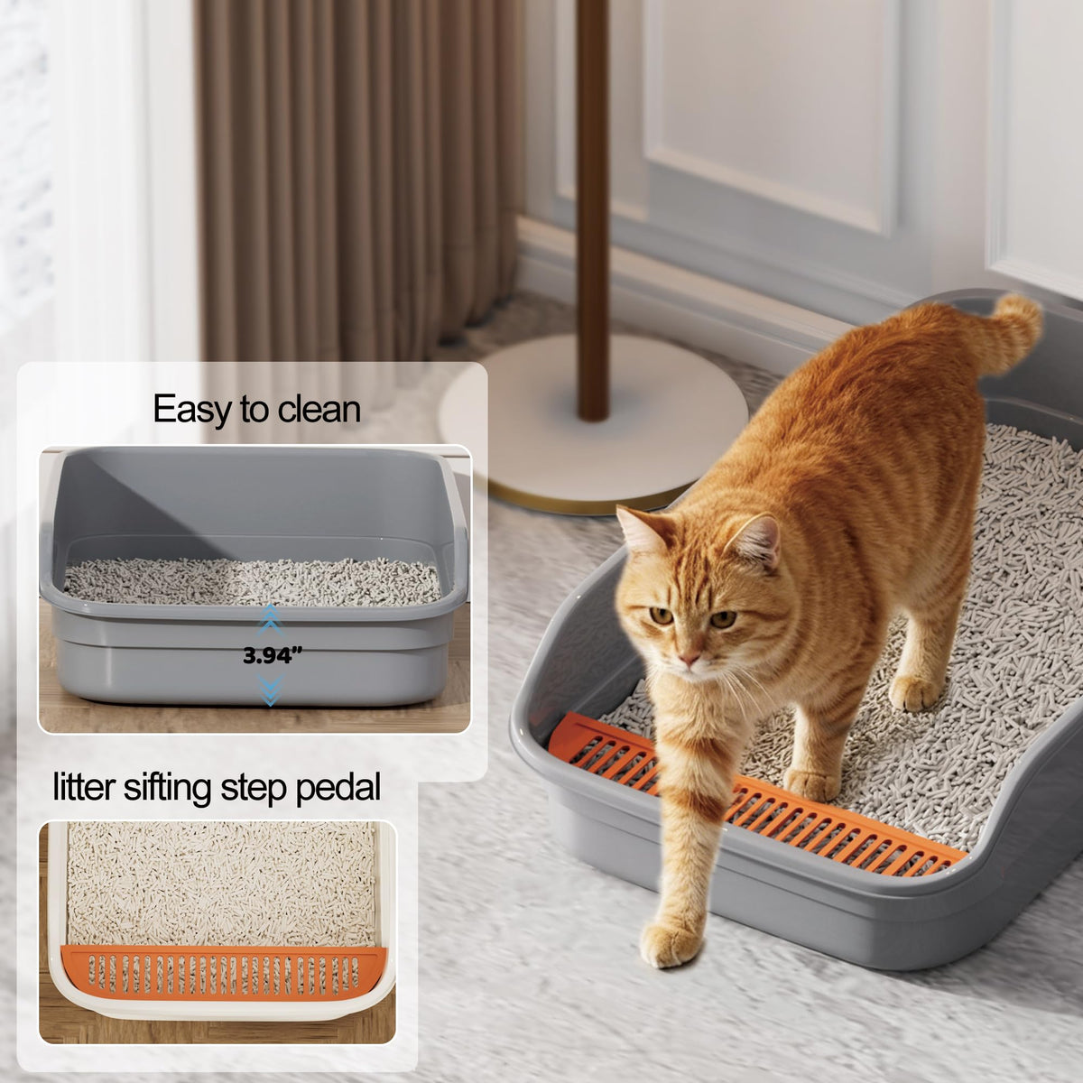 Vealind Extra Large Cat Litter Box with High Sides and Low Entrance