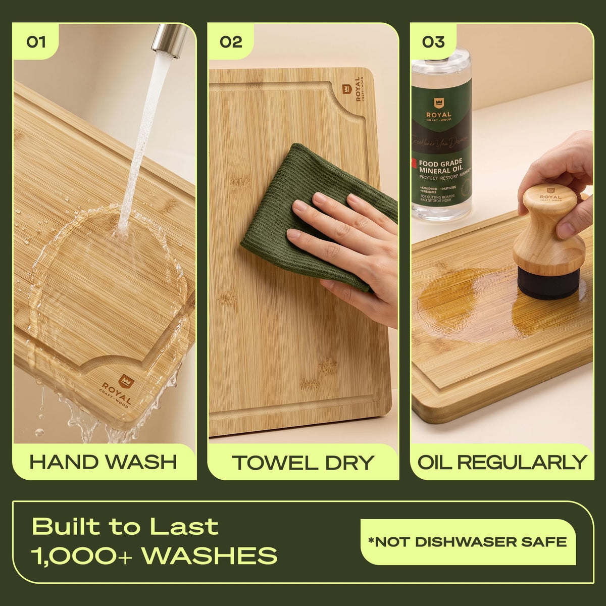 ROYAL CRAFT WOOD Wooden Cutting Boards for Kitchen Meal Prep & Serving - Bamboo Wood Serving Board Set with Deep Juice Groove Side Handles - Charcuterie & Chopping Butcher Block for Meat