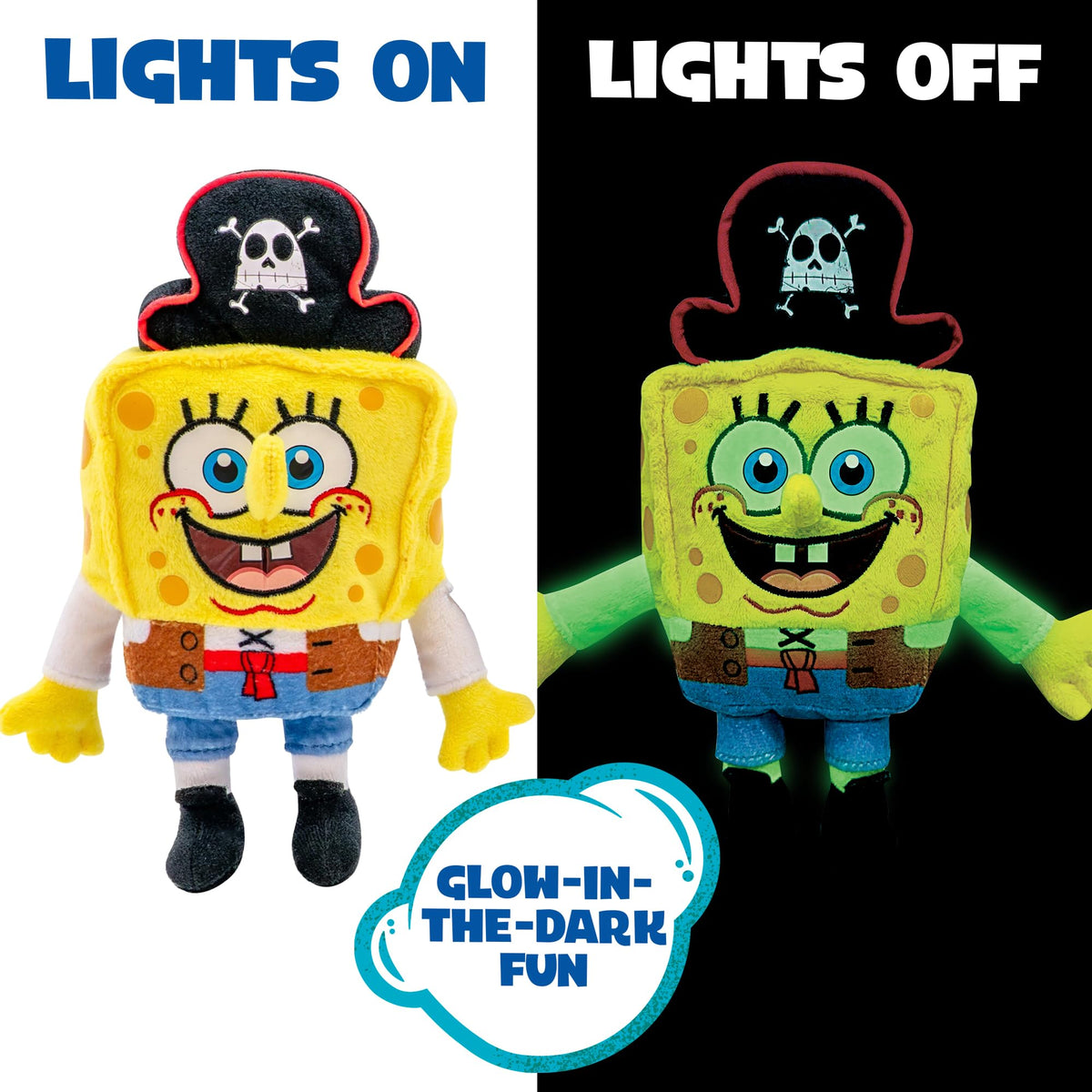 SpongeBob SquarePants Movie: The Search for SquarePants - Bikini Bottom Glow Pals 6" Plush Toy Assortment, Glow-in-the-Dark SpongeBob, Patrick, Squidward, Flying Dutchman Collectibles for Kids Ages 3+
