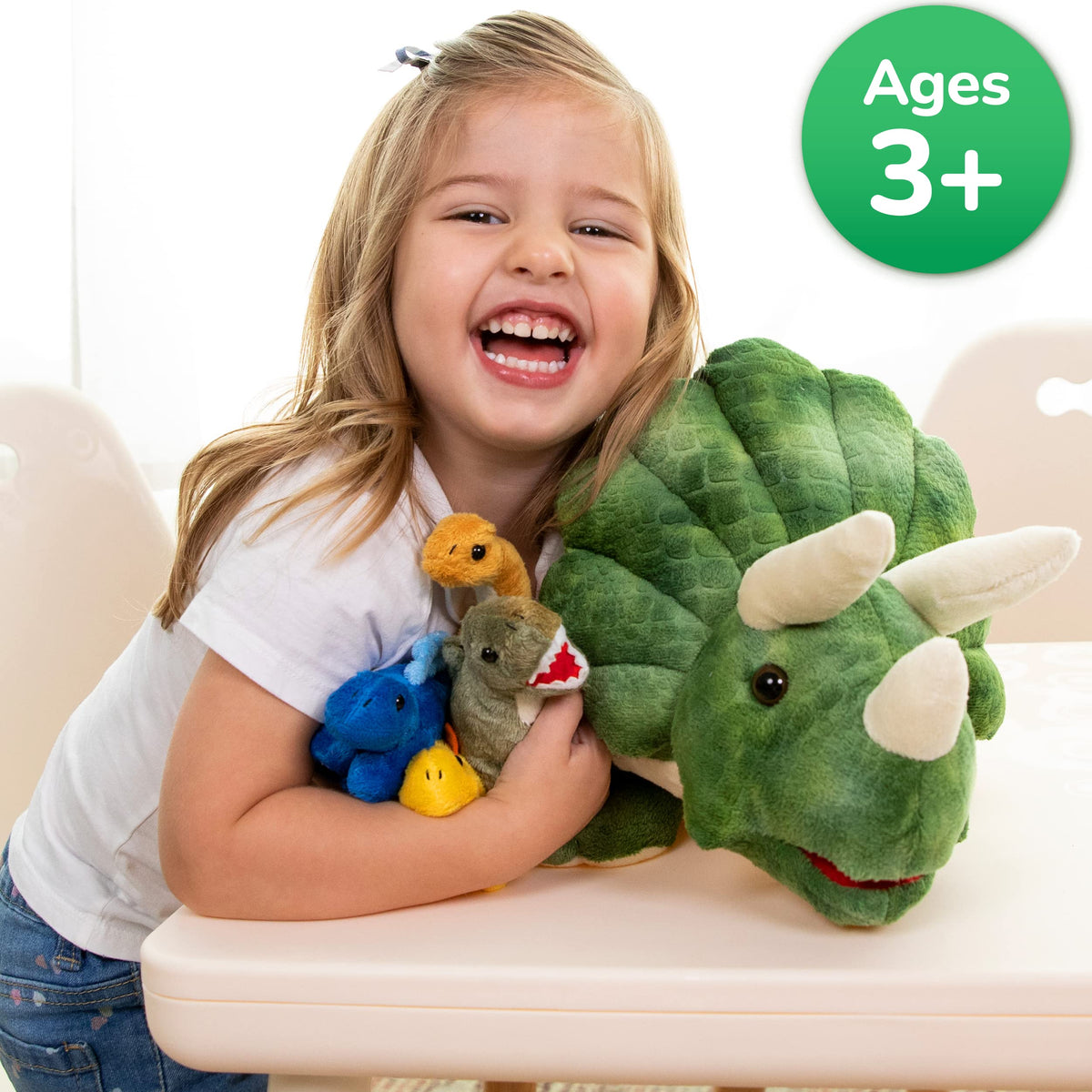 PREXTEX 15-Inch Triceratops Dinosaur Stuffed Animal Set with 4 Dino Plush Toys Inside, Large Zippered Pouch Dinosaur for Boys and Girls, Stuffed Animals Dinosaur Toys for Kids 3-5, Soft Plushies