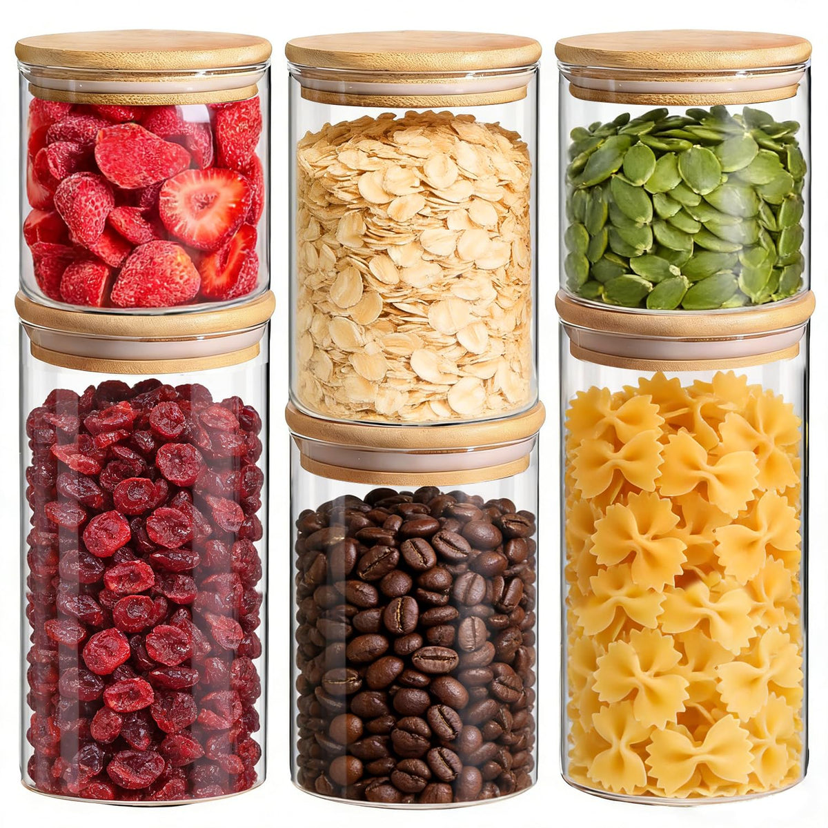 ComSaf Glass Storage Containers with Lids, Set of 6 Jars (0.6Qt/1Qt/1.5Qt)