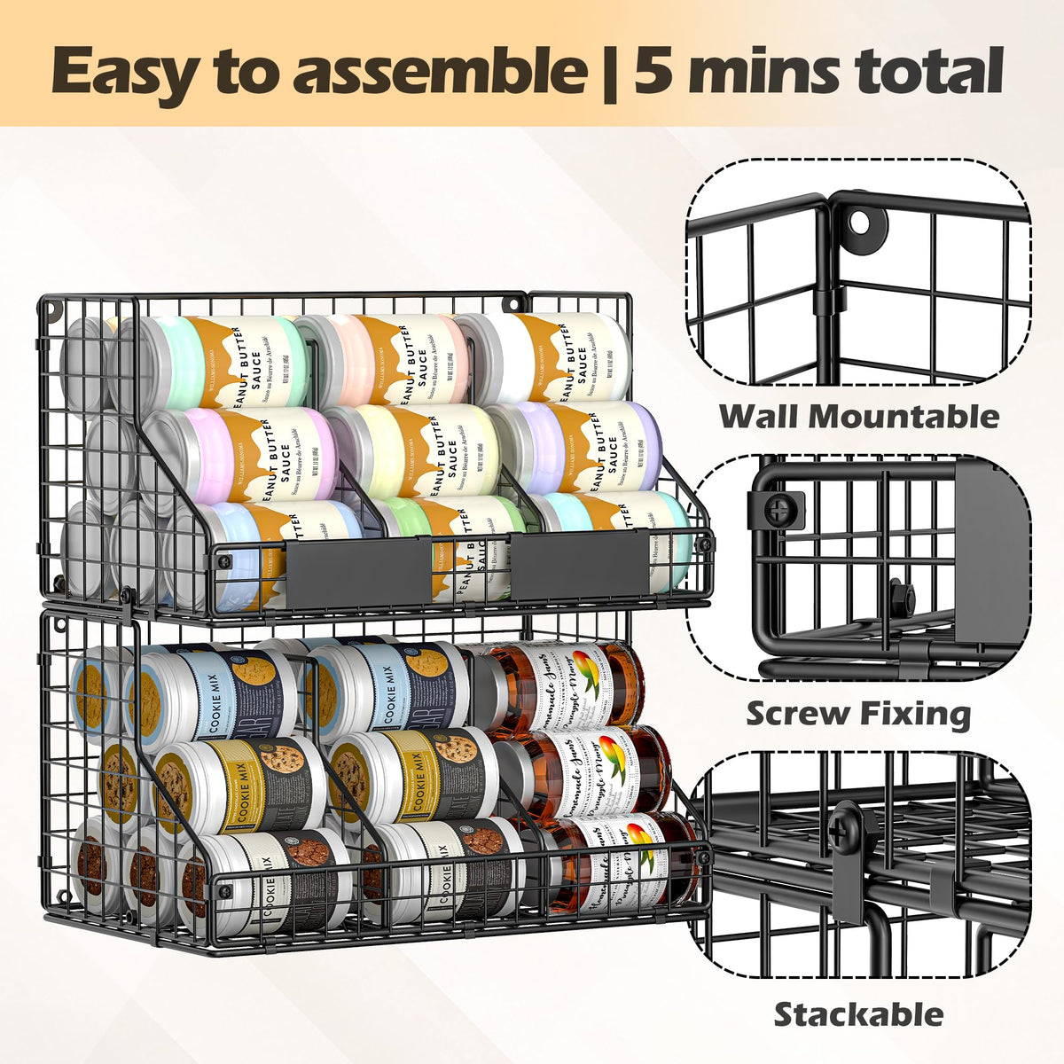 EffiQ-Rate 2 Pack Pantry Organizers and Storage Shelf Canned Food Organizer
