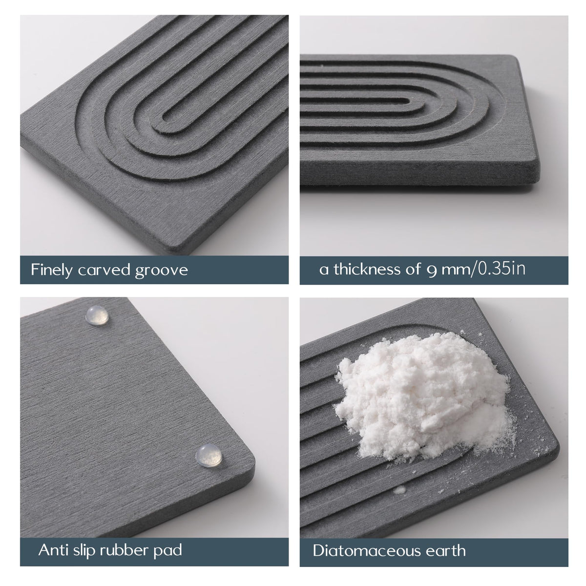 KITHOLD Diatomite Sink Splash Guard – Super Absorbent Kitchen & Bath Mat, Quick-Dry Non-Slip Drying Tray, Fits Most Faucets, Pet Bowl Mat, Vase Holder (Premium Gray, 23.6'' x 4'')