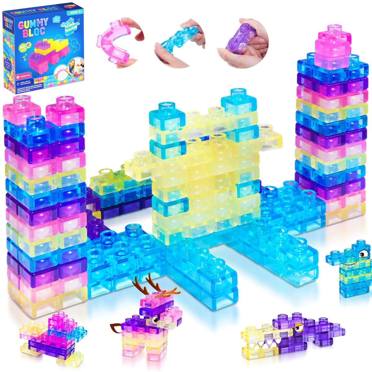 40PCS Original Soft Building Blocks for Kids, Gummy Squishy Stacking Toy