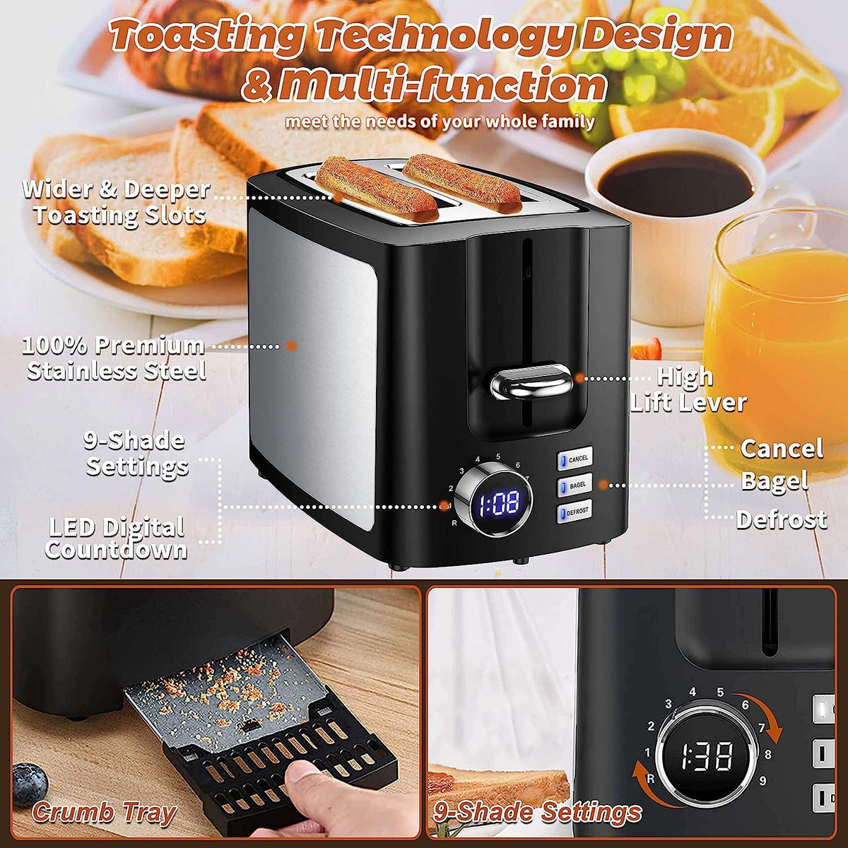 Toaster 2 Slice Wide Slot Toaster Best Rated Prime Display Smart Toasters