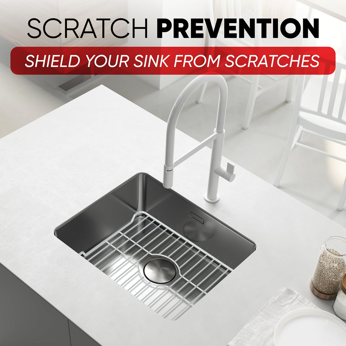 Better Houseware Small White Sink Protector for Kitchen Sink, Metal Grid Mat Fits Compact Single-Bowl Sinks, 12x10.25 in