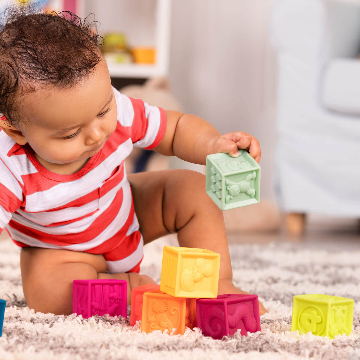 B. toys, One Two Squeeze Soft Building Blocks, 10 Pack, Blocks - 1, Baby