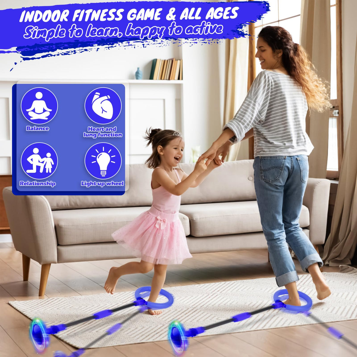 GleeGlow Ankle Skip Ball for Kids, Foldable Skip Ball Toy with Flash Wheel