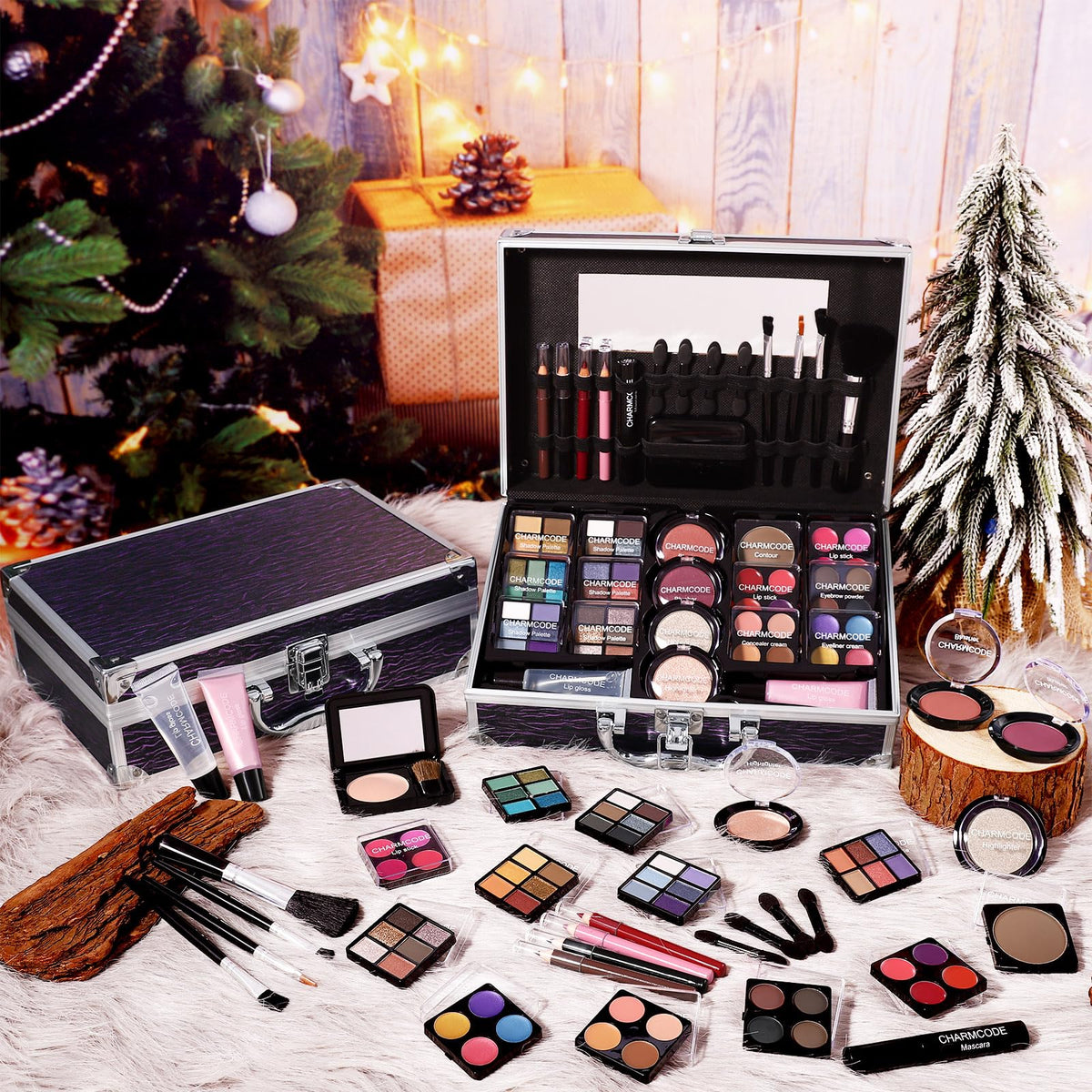 Makeup Kit for Teen Girls & Women Full Kit, Beauty Train Case with Starter Cosmetic Set, Make Up Christmas Gift Box with Eyeshadow,Lipgloss,Highlighter,Blush,Lip&Eye Pencils,Brush & More(Purple)