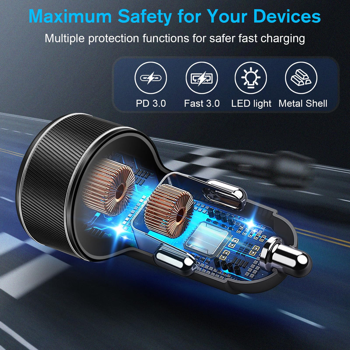 USB C Car Charger, 90W 4-Port Super Fast Charging Cigarette Lighter Plug