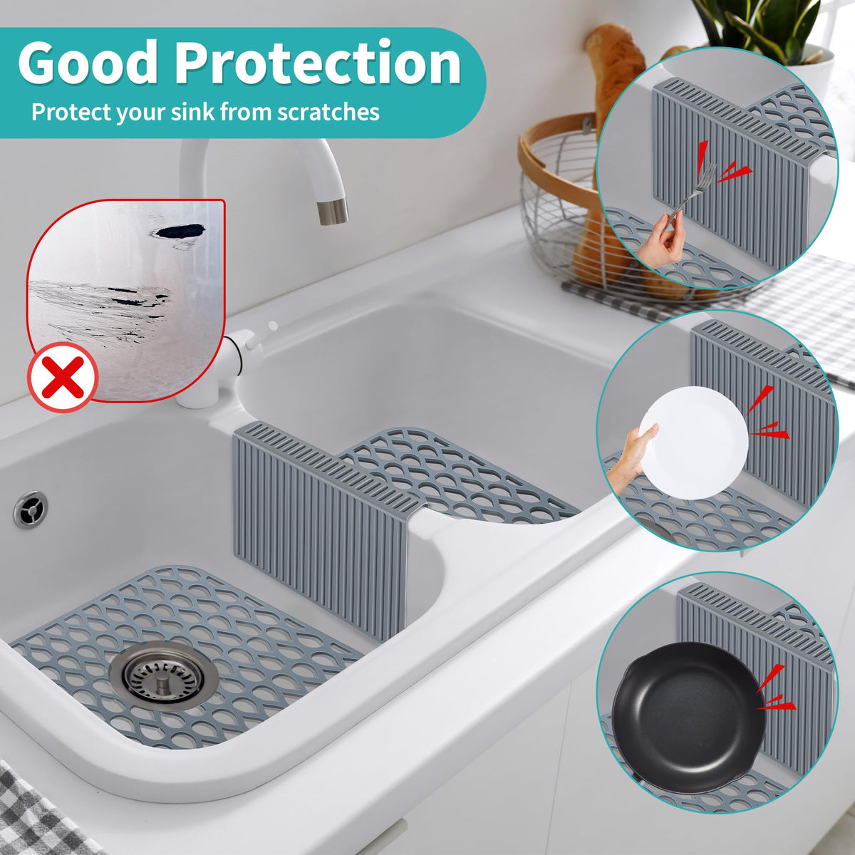 Dunkive 3 Pack Sink Mat and Sink Saddle Set,Cuttable Protectors