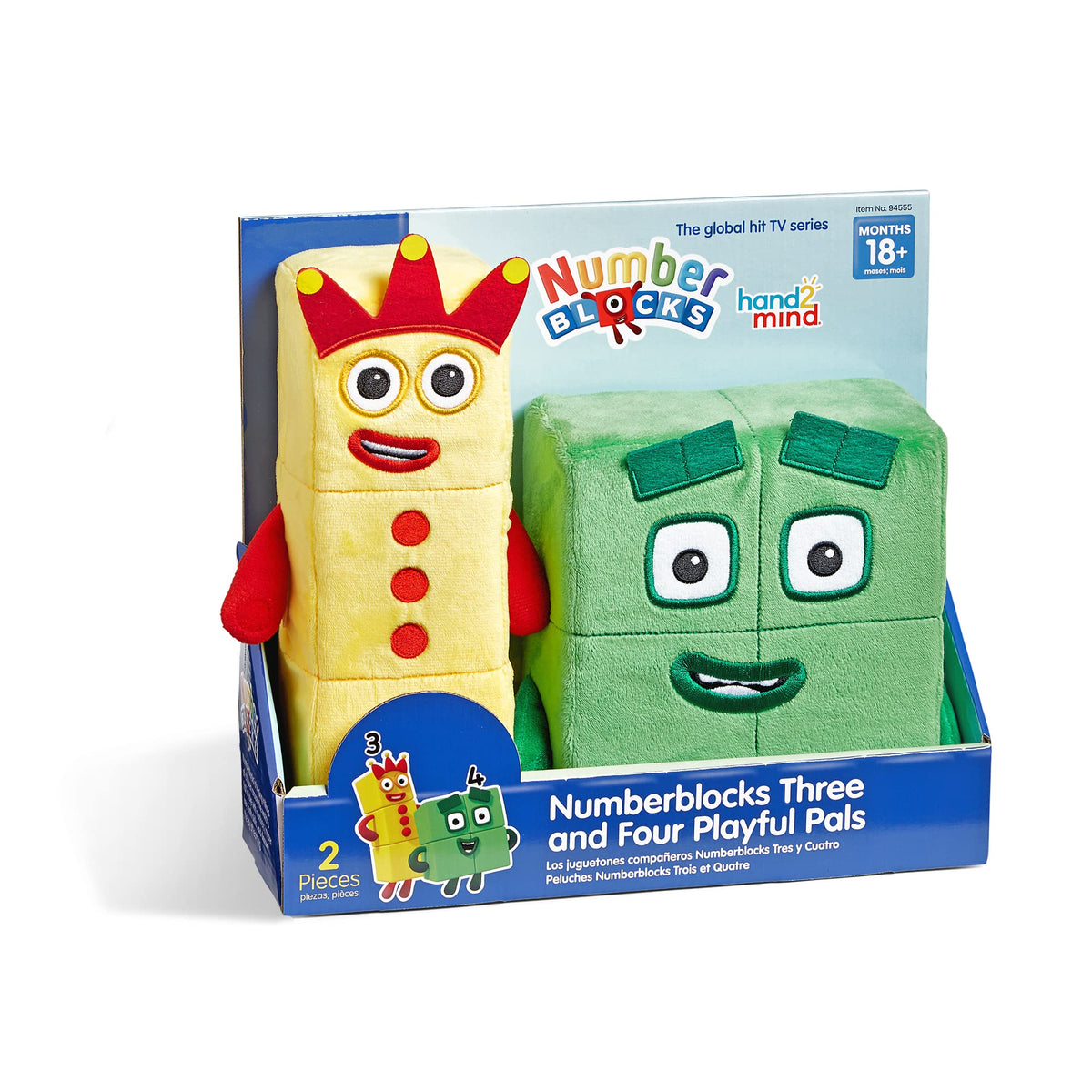 hand2mind Numberblocks Three & Four Playful Pals, Plush Figure Toys, Numbers for Toddlers, Preschool Math Learning Toys, Stuffed Animal Plushies, Counting Blocks, Soft Stuffies, Kids Birthday Gifts