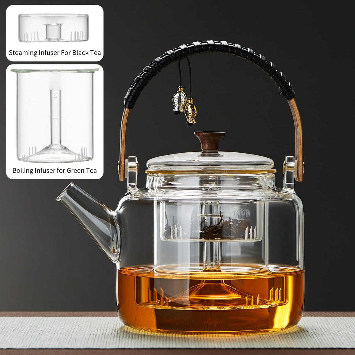 UNBREAKABLE Borosilicate Glass Teapot with Infuser & Lid, 1090ml, Stovetop