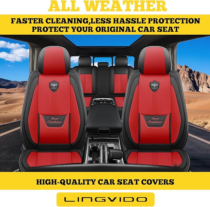 LINGVIDO Car Seat Covers for Front Seats (2 Seats) - Premium Perforated Nappa Leather,Waterproof Shield, Omni-Adapt Fit for SUVs Sedans, Ideal for Rideshare & Pets