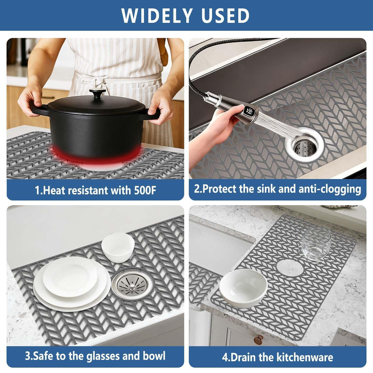 AWOKE Silicone Sink Protectors for Kitchen Sink, 30" x 16" Center Drain