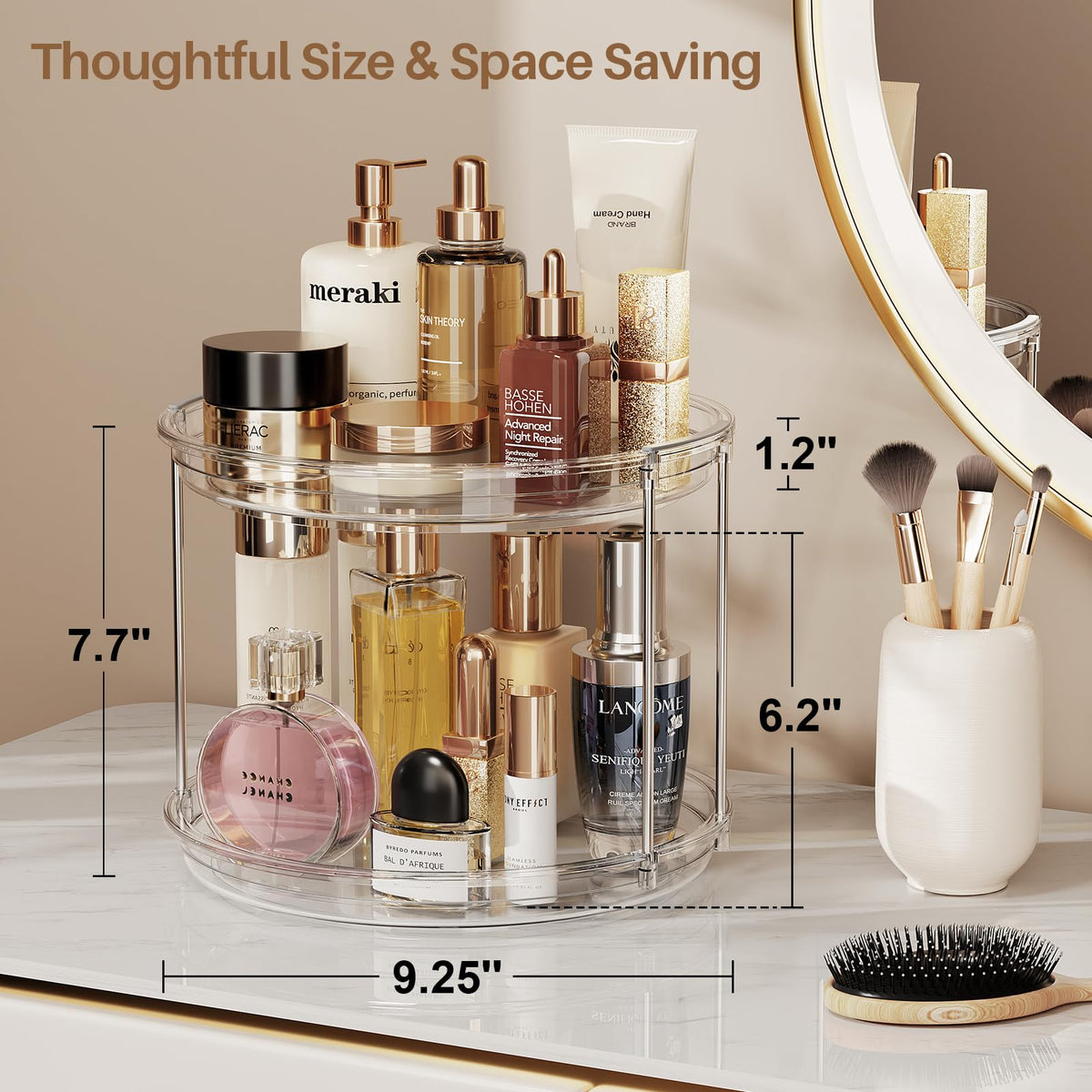 LAMU 2 Pack 2 Tier Lazy Susan Turntable Organizer 9.25'' Rotating Spice Rack Organization for Cabinet, Kitchen, Pantry, Countertop, Bathroom, Vanity, Medicine Cabinet Organizer, Clear