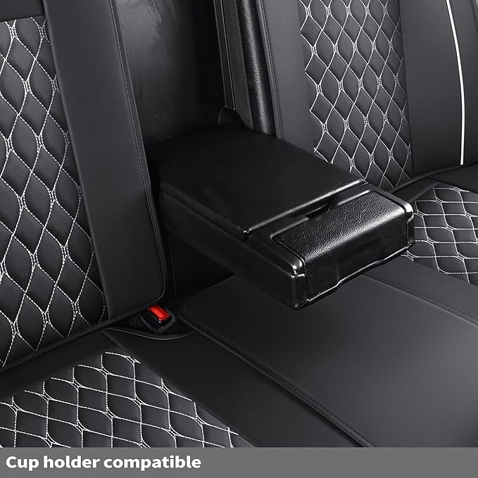 Car Back Seat Covers,Rear Seat Covers,Universal Fit for Most Cars,SUV,Sedans and Pick-up Trucks,Automotive Faux Leather Vehicle Cushion Covers(Rear Seat Covers,Black/White)