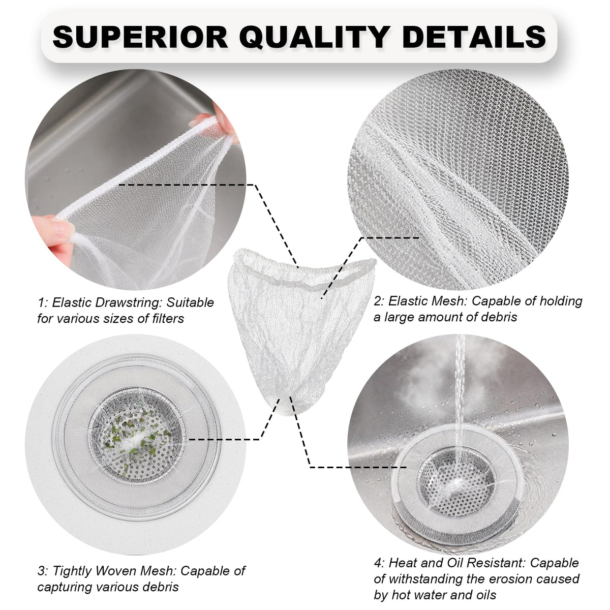WYIRONG 250 Pack Disposable Drain Covers, Disposable Mesh Sink Strainer Pouches for Sourdough, One Use Sourdough Drain Catcher Mesh Cover Nets for Kitchen Sink, Strainer Pouches Kitchen and Bathroom