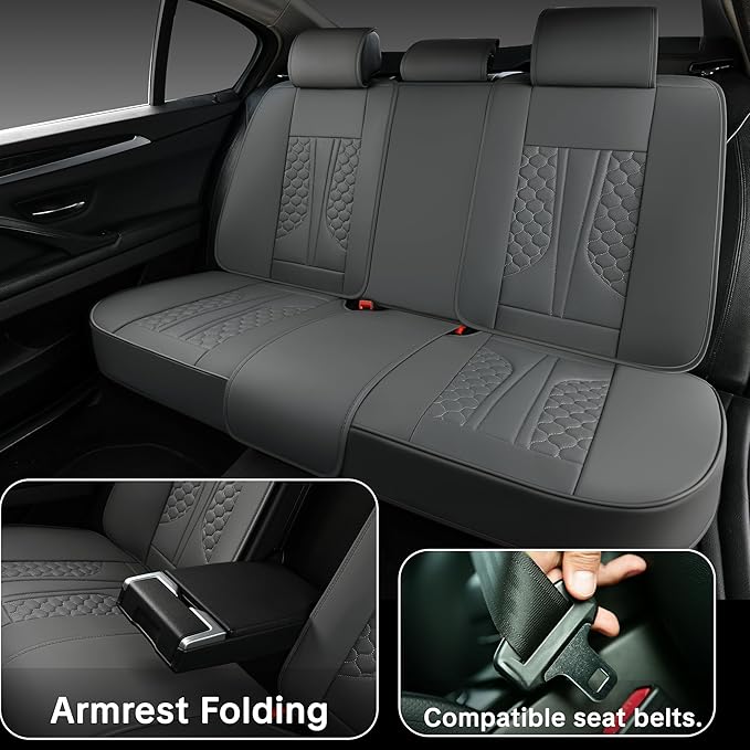 Universal Gray Leather Car Seat Covers Full Set – Waterproof Automotive Seat Protector for Cars, SUVs & Pickups, Airbag Safe, Non-Slip Design, Easy Installation, Durable Material