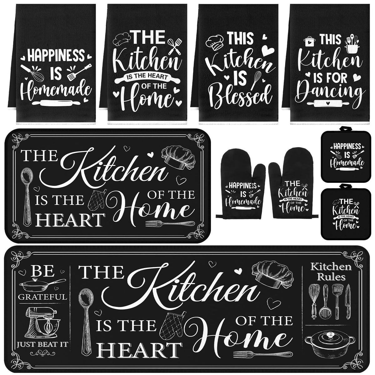 Fourluoo 10 Pcs Farmhouse Kitchen Decor and Accessories Set Black