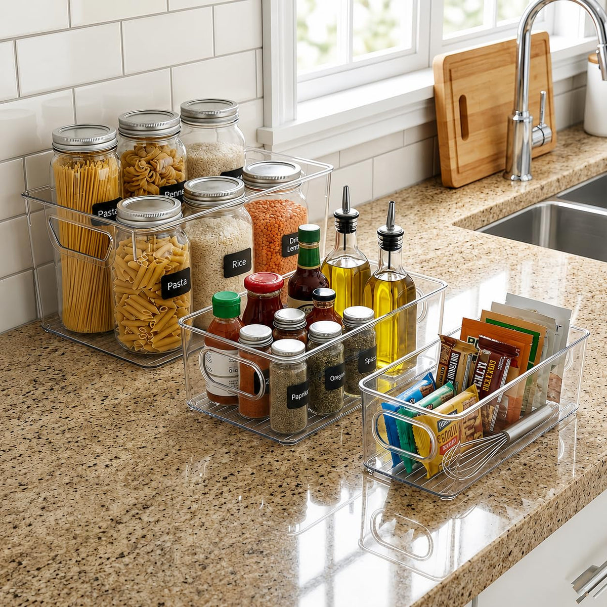 8 Pack Clear Bins for Organizing, Pantry Storage Bins, 3 Sizes: 4L+2M+2S