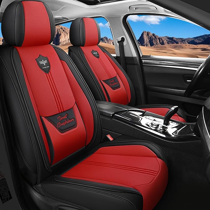 LINGVIDO Car Seat Covers Full Set (5 Seats) - Premium Perforated Nappa Leather, Waterproof Shield, Omni-Adapt Fit SUVs Sedans, Ultimate Family & Pet Protection