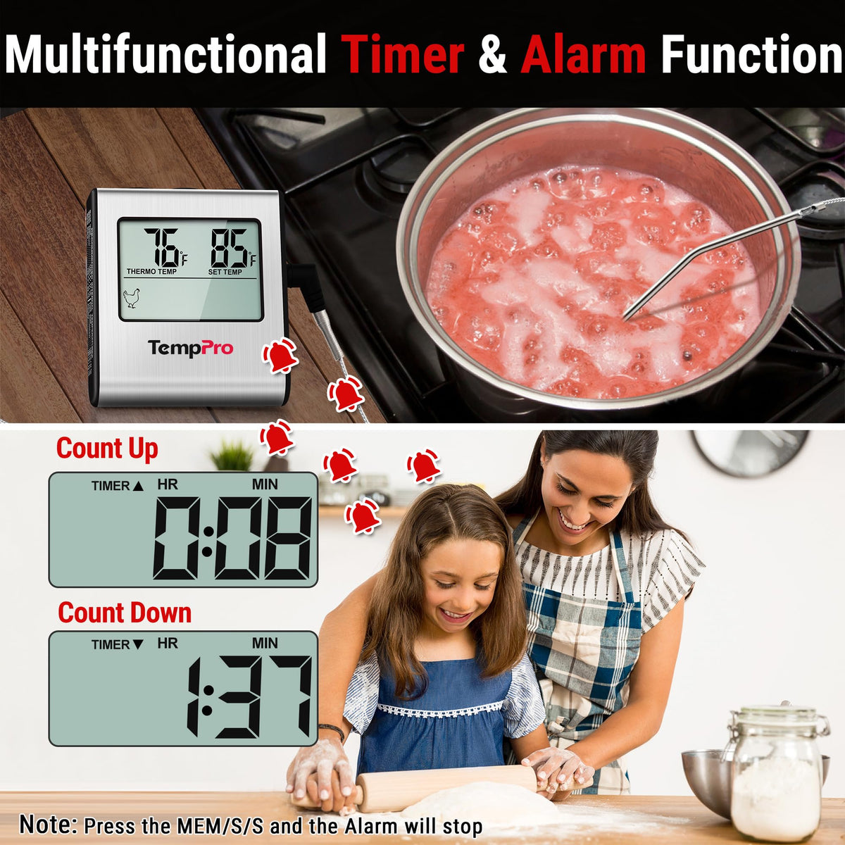 TempPro TempTrack Large LCD Digital Meat Thermometer for Cooking, Smoking