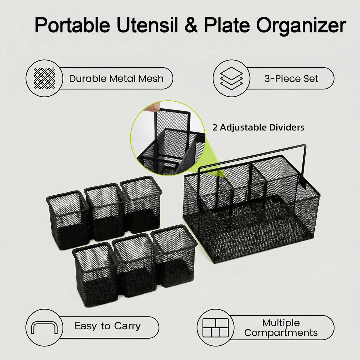 Neudeco Utensil Holder Set of 3, Black