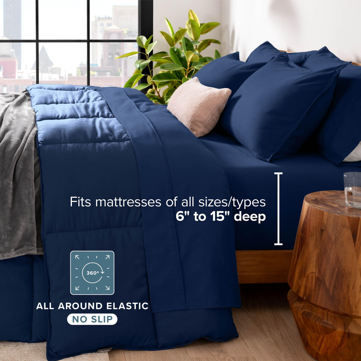 Bare Home Bed-in-A-Bag 5 Piece Set (Twin XL, Dark Blue/Dark Blue)
