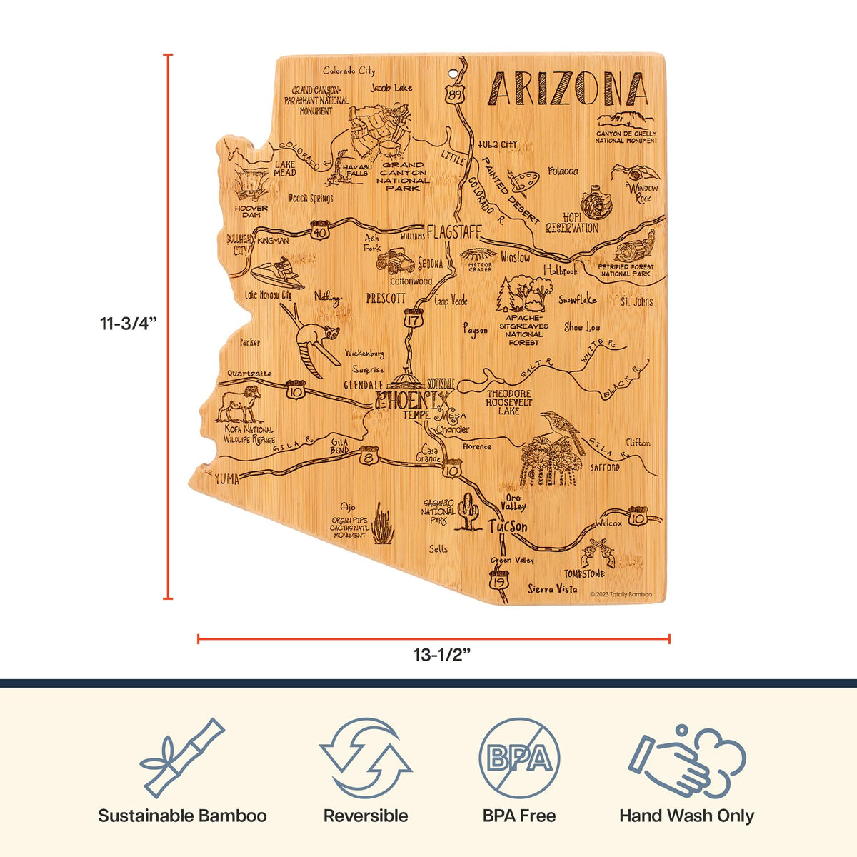 Totally Bamboo Destination Arizona State Shaped Cutting Board