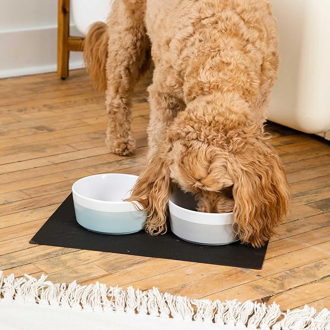 Waggo Dipper Ceramic Dog Bowl for Small and Large Breeds - Heavyweight and Durable Pet Food and Water Dish Crock, Dishwasher Safe, Modern (Midnight, Large)