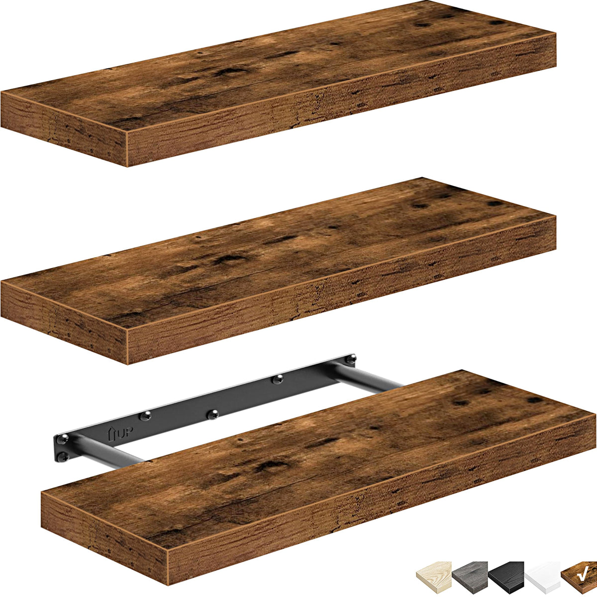 QEEIG Floating Shelves for Wall Small Shelf (Brown, Set of 3, 15.7" x 6.7")