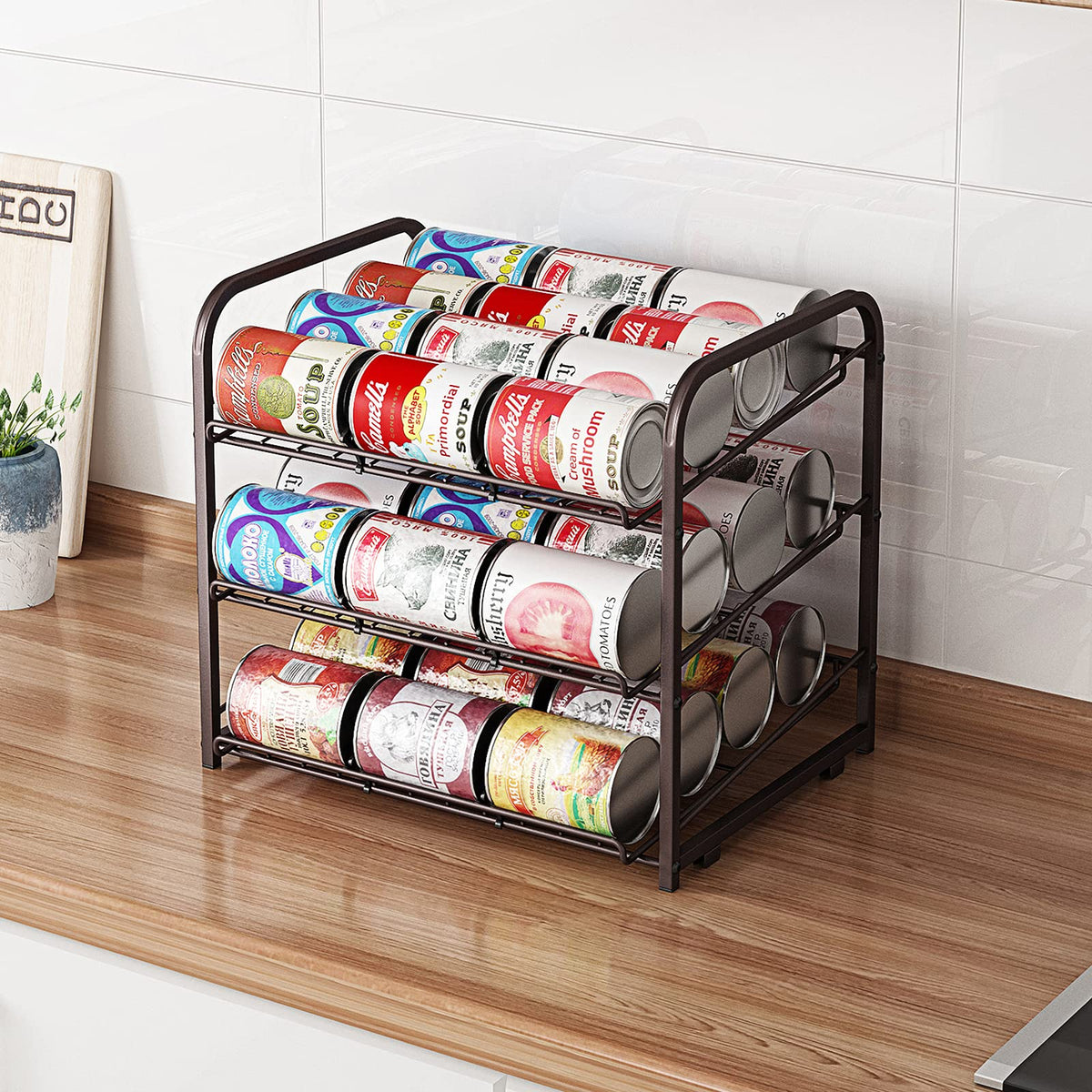 AIYAKA Can Rack Organizer,3 Tier Stackable Can Storage Dispenser,Bronze