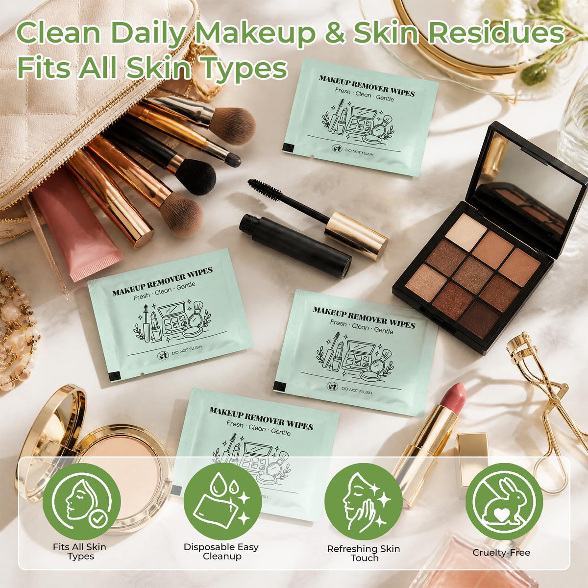 Makeup Remover Wet Wipes, Disposable Facial Cleansing Towelettes 50 Pack