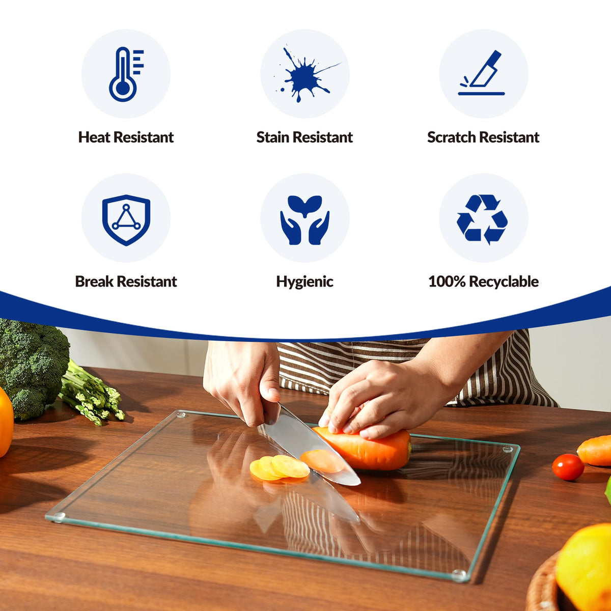 Kitchenville Glass Cutting Board 20”x16”: Tempered Glass Kitchen Counter Protector - Durable- Scratch-Resistant, Heat-Proof - Clear Design