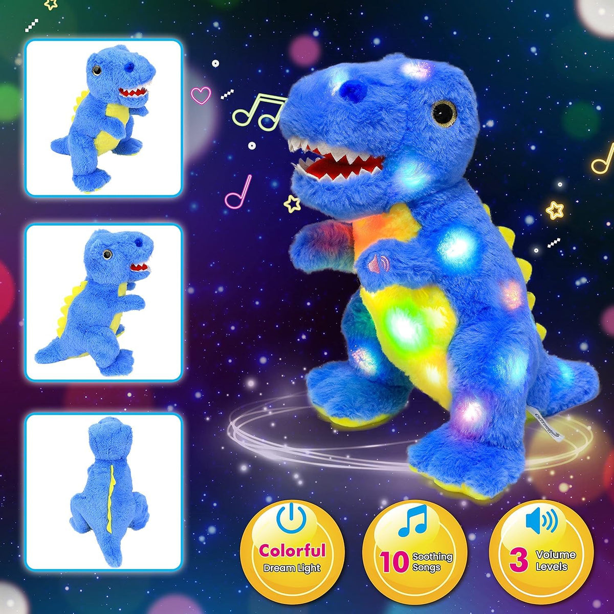 Cuteoy Light-up Singing Blue Dinosaur Plush Toy LED Musical Stuffed Animal